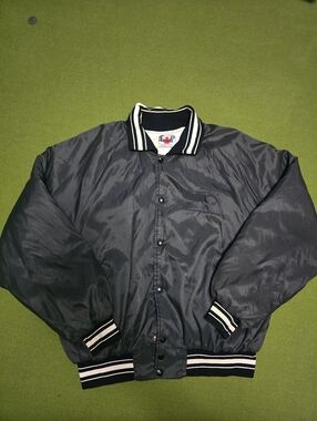 Vintage MWG Black Bomber Jacket with Striped Trim